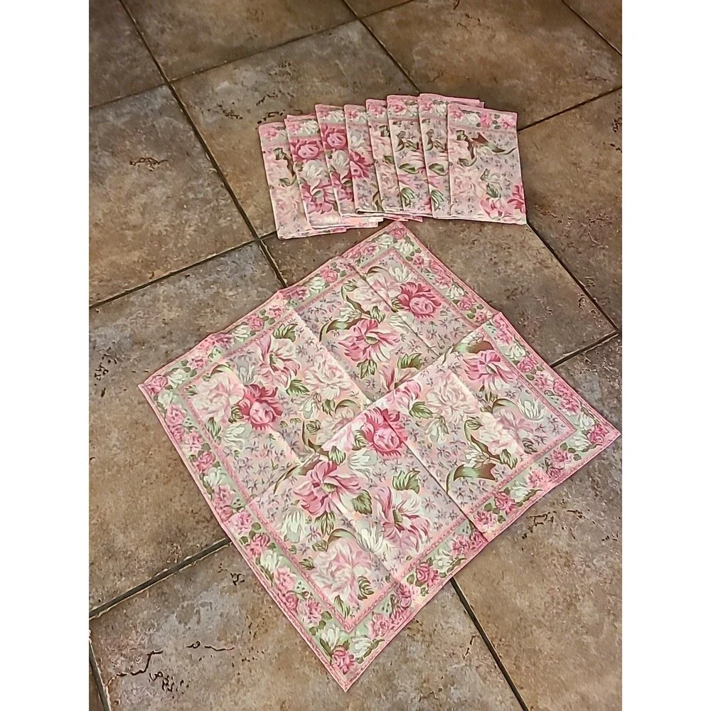 April Charming 100% Cotton Napkin Set of 9 Pink Green 15